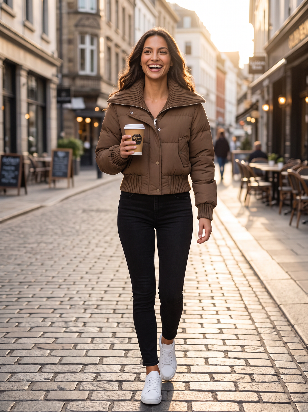 Women's Cropped Puffer Jacket – Ribbed Collar Zip Up