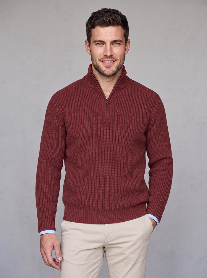 Men's Cashmere Quarter Zip Jumper – Ribbed High Neck