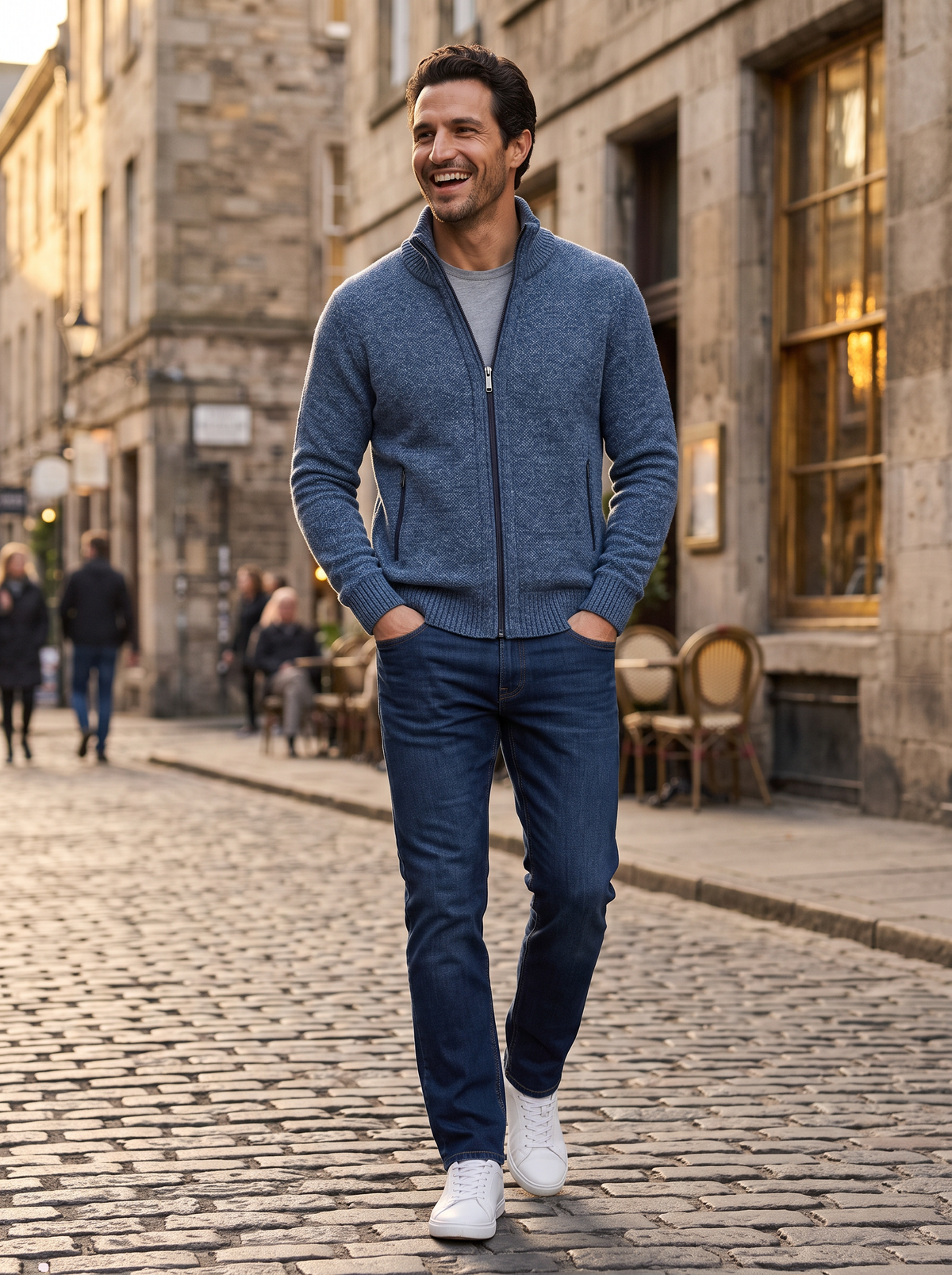 Men's Merino Wool Zip Up Cardigan – High Neck Knit