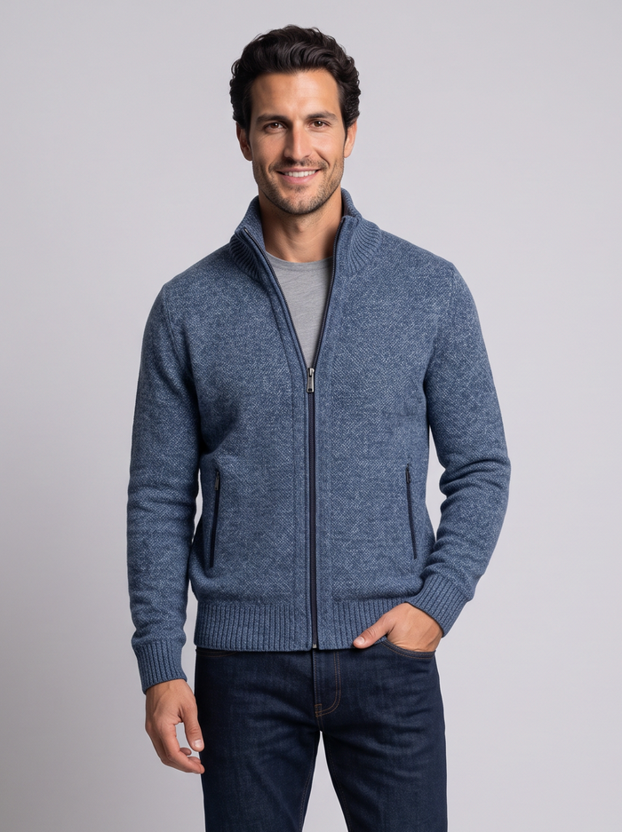 Men's Merino Wool Zip Up Cardigan – High Neck Knit