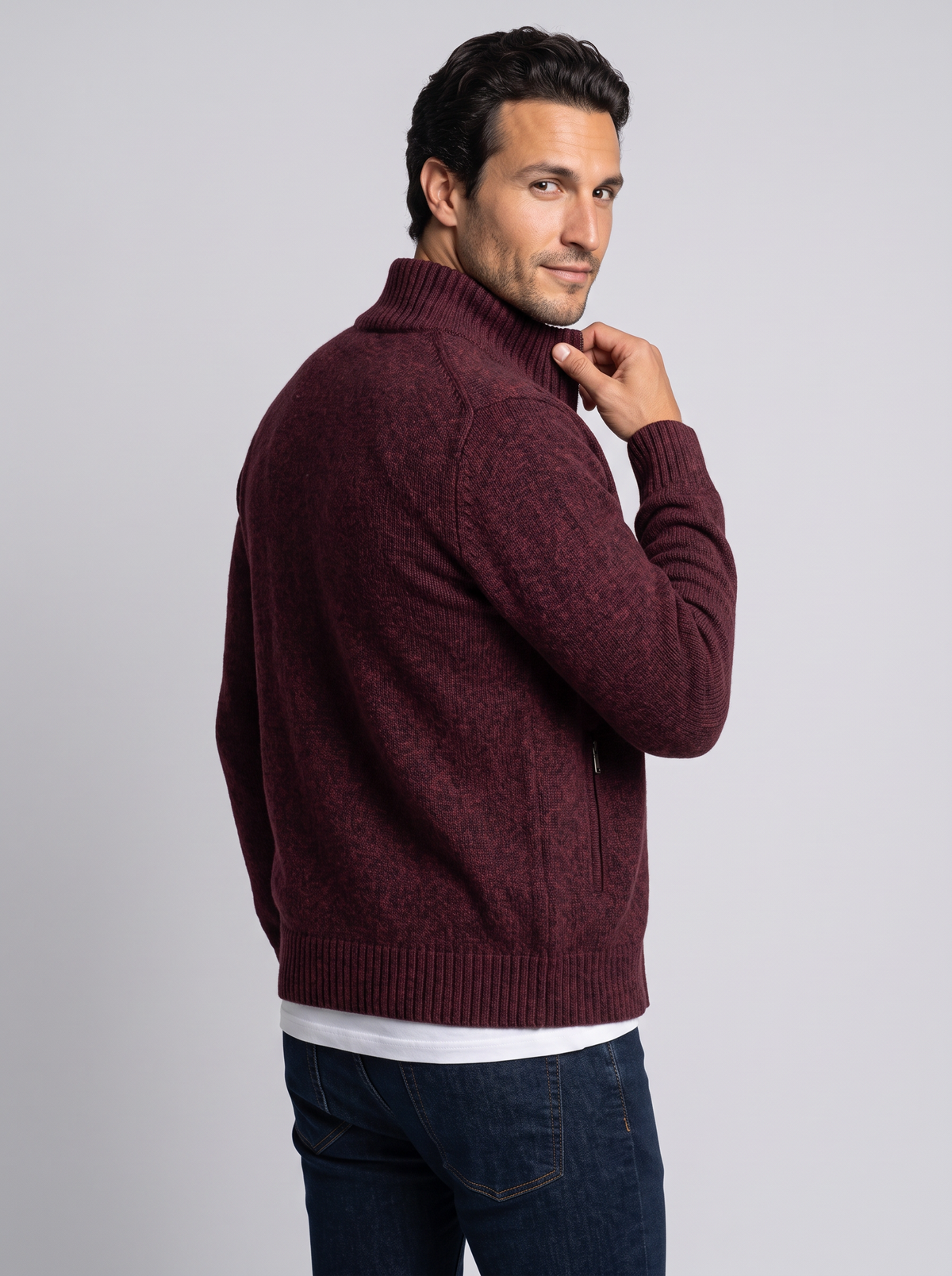 Men's Merino Wool Zip Up Cardigan – High Neck Knit