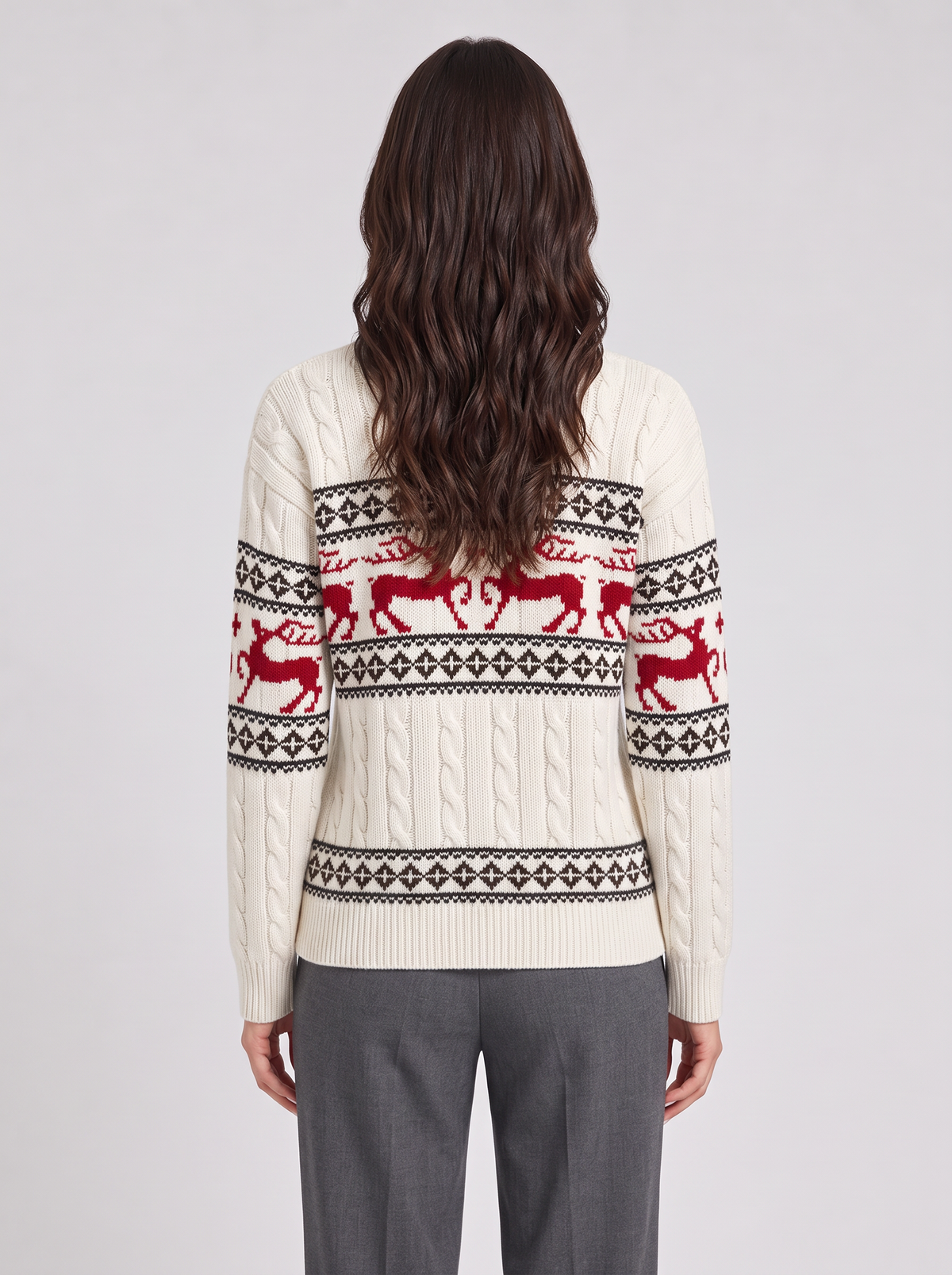 Women's Aran Cable Knit Christmas Jumper – Reindeer Fair Isle