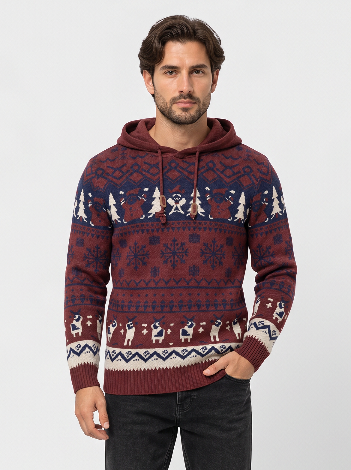 Men's Reindeer Christmas Hoodie – Nordic Festive Knit