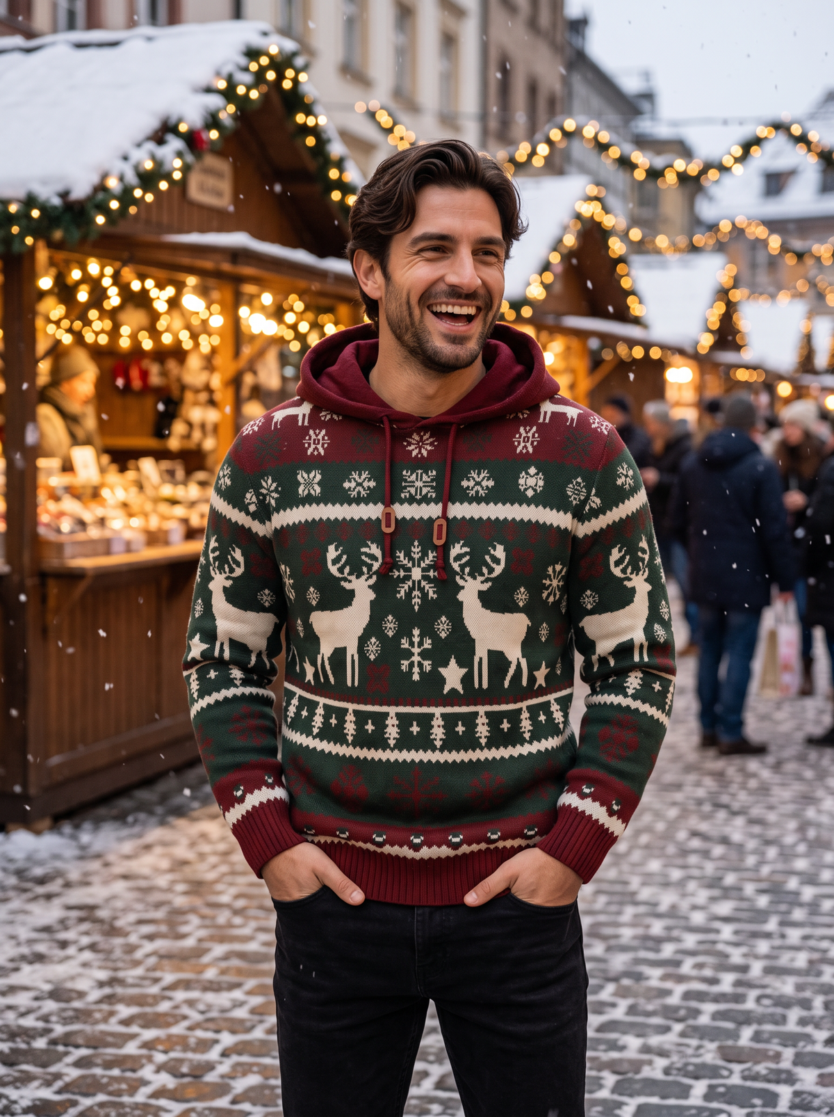 Men's Reindeer Christmas Hoodie – Nordic Festive Knit