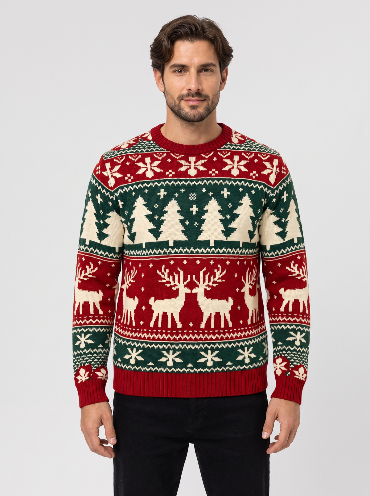 Men's Reindeer Christmas Jumper – Nordic Crew Neck Knit