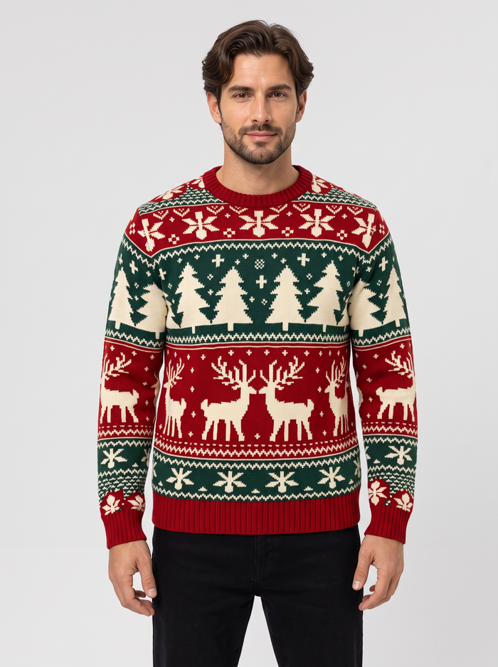Men's Reindeer Christmas Jumper – Nordic Crew Neck Knit