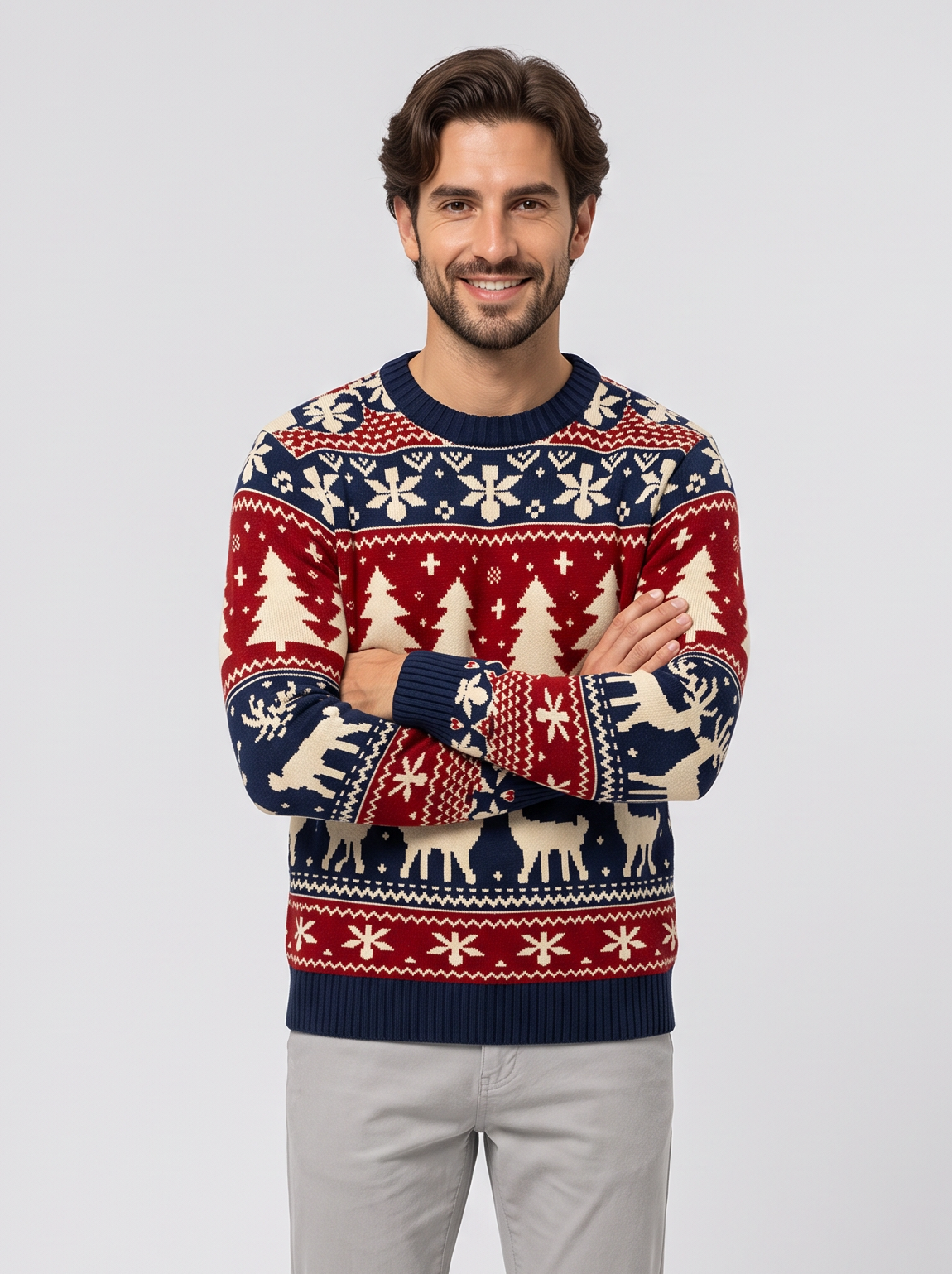 Men's Reindeer Christmas Jumper – Nordic Crew Neck Knit