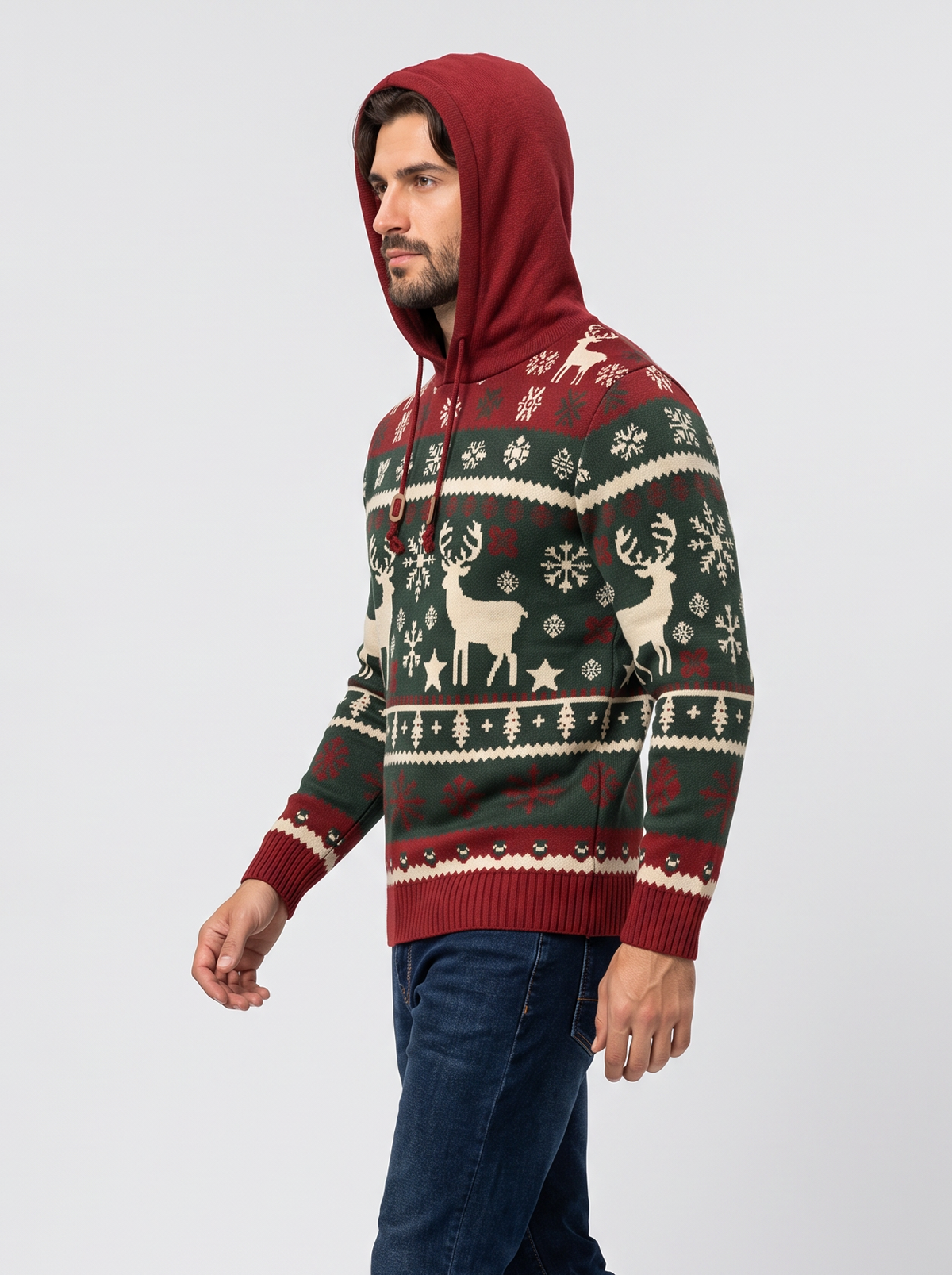 Men's Reindeer Christmas Hoodie – Nordic Festive Knit