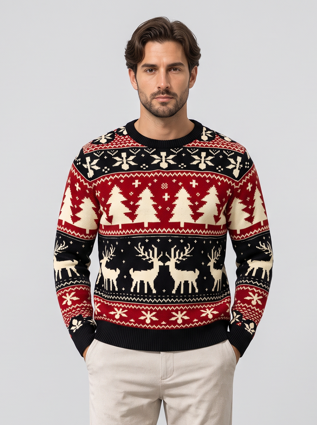 Men's Reindeer Christmas Jumper – Nordic Crew Neck Knit