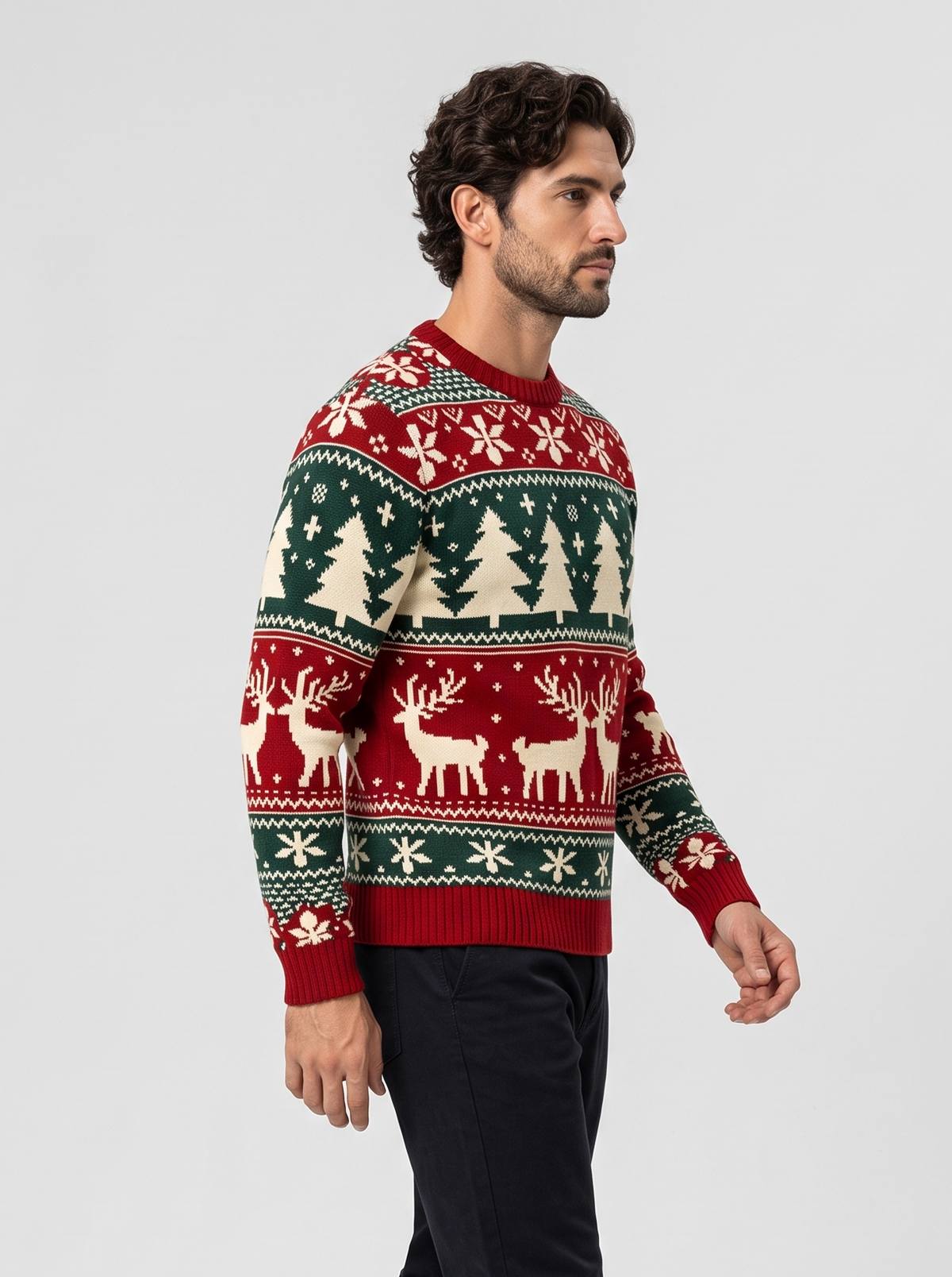 Men's Reindeer Christmas Jumper – Nordic Crew Neck Knit