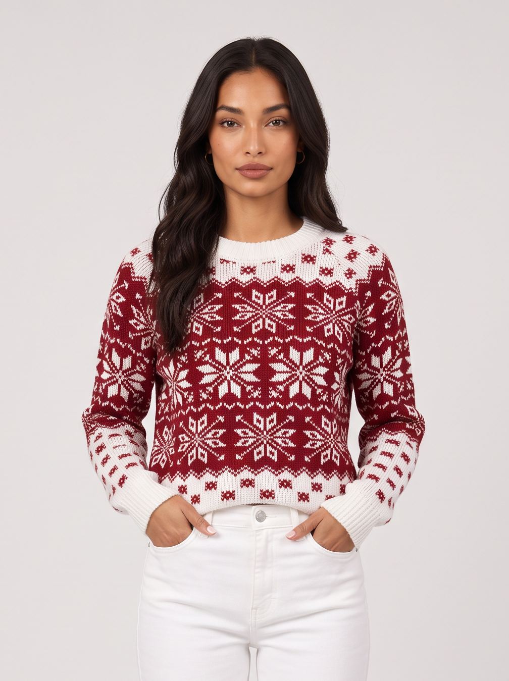 Women's Fair Isle Christmas Jumper – Festive Snowflake Knit Sweater – Covert Club product image 8