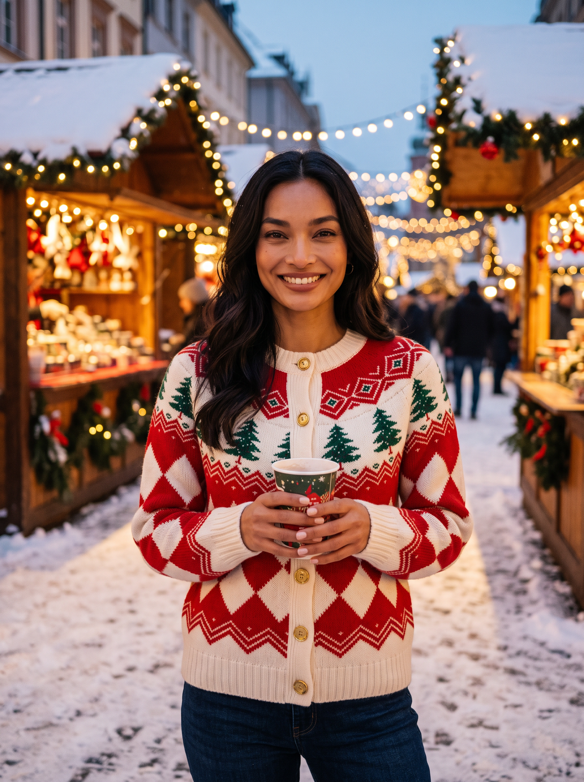 Women's Red Christmas Tree Cardigan – Button-Front Knit – Covert Club product image 4
