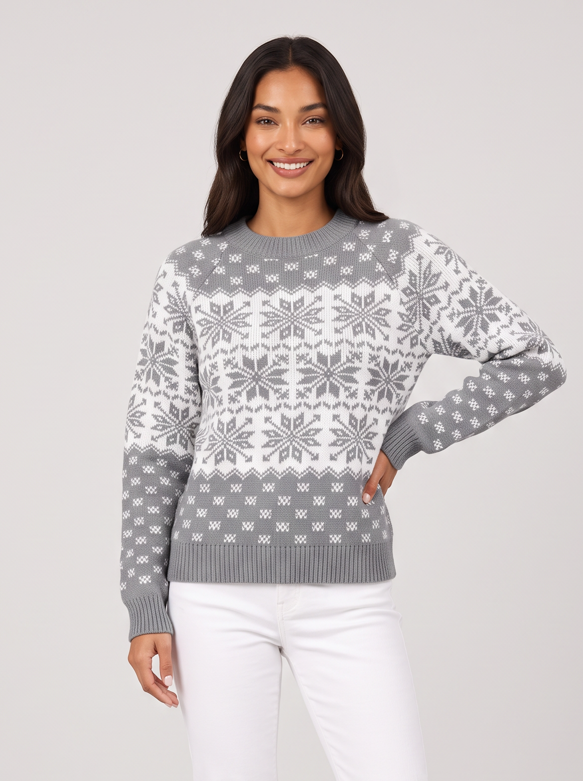 Women's Fair Isle Christmas Jumper – Festive Snowflake Knit Sweater – Covert Club product image 5