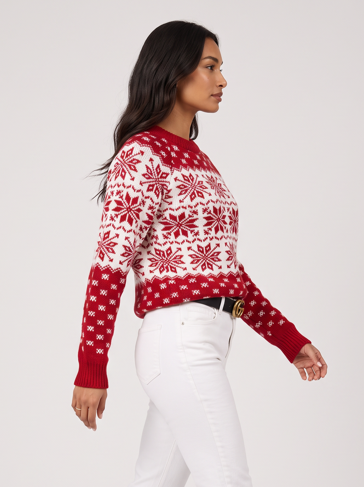 Women's Fair Isle Christmas Jumper – Festive Snowflake Knit Sweater – Covert Club product image 3