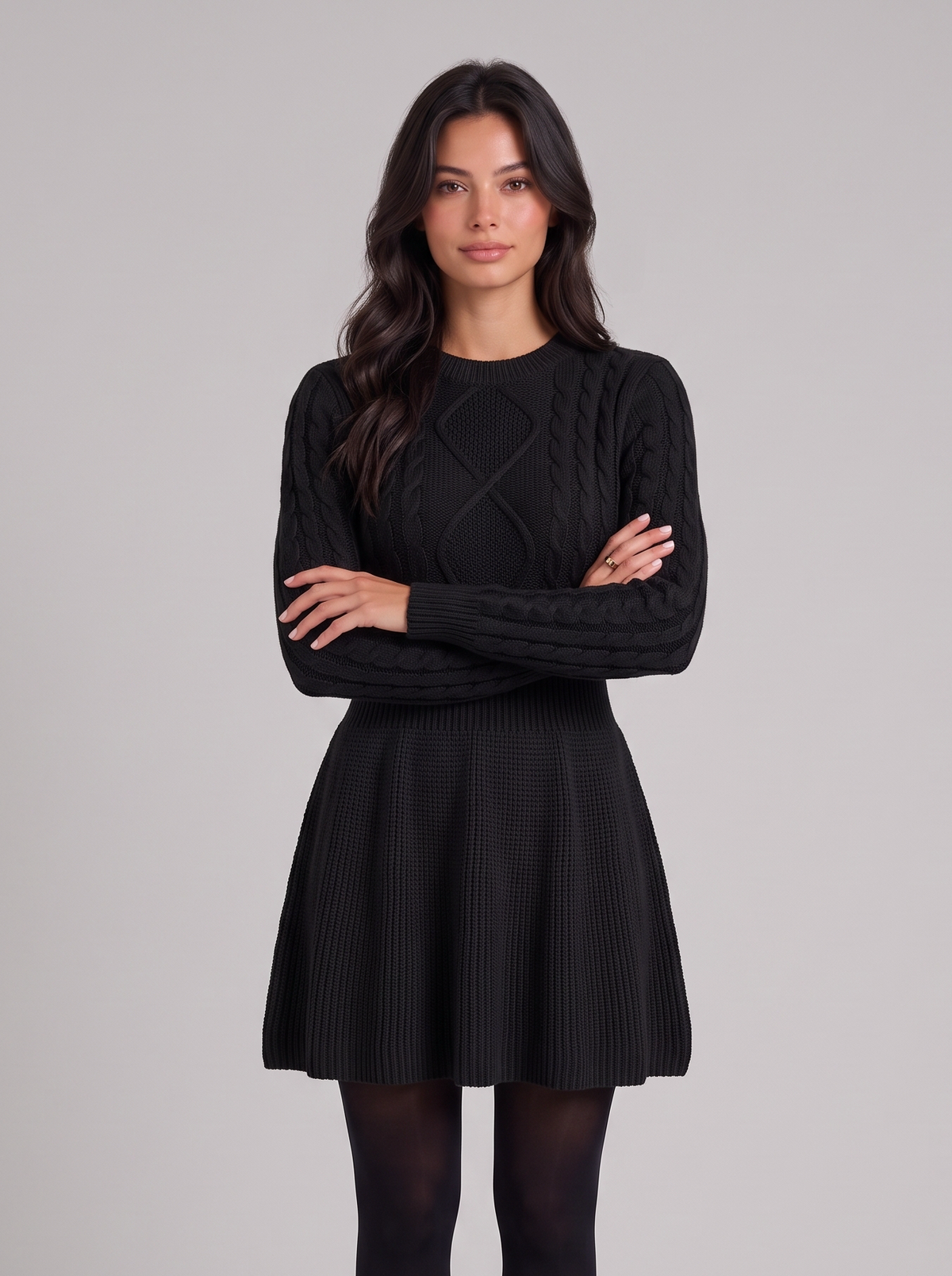 Women's Cable Knit Mini Jumper Dress – Winter Fit and Flare