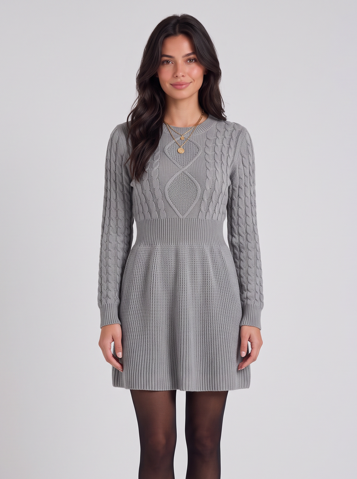 Women's Cable Knit Mini Jumper Dress – Winter Fit and Flare