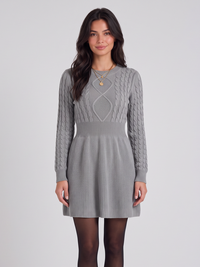 Women's Cable Knit Mini Jumper Dress – Winter Fit and Flare