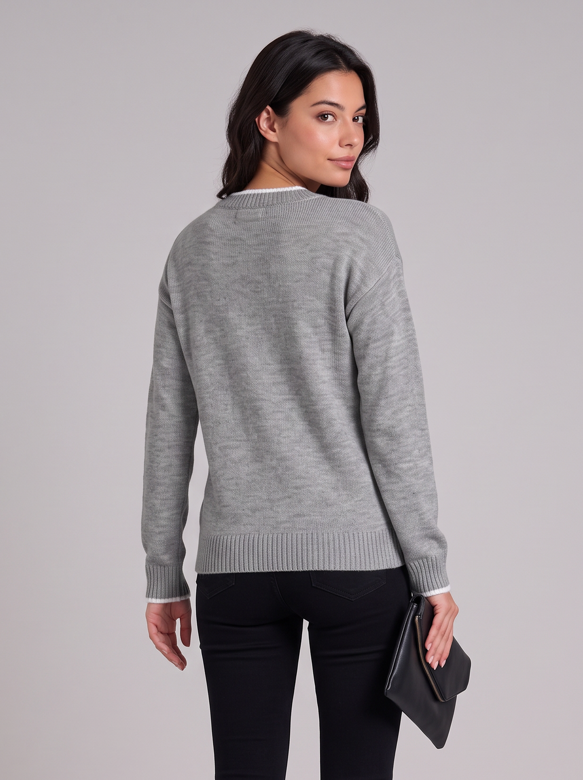 Women's Snowflake Knit Sweater – Grey Festive Crew Neck Jumper – Covert Club product image 2
