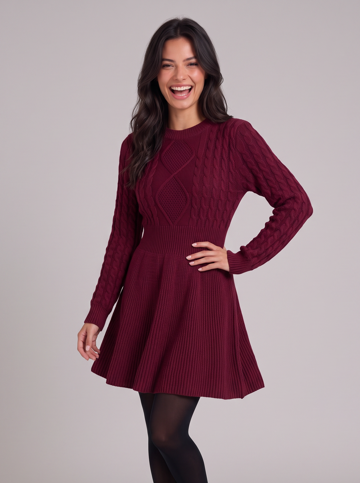 Women's Cable Knit Mini Jumper Dress – Winter Fit and Flare