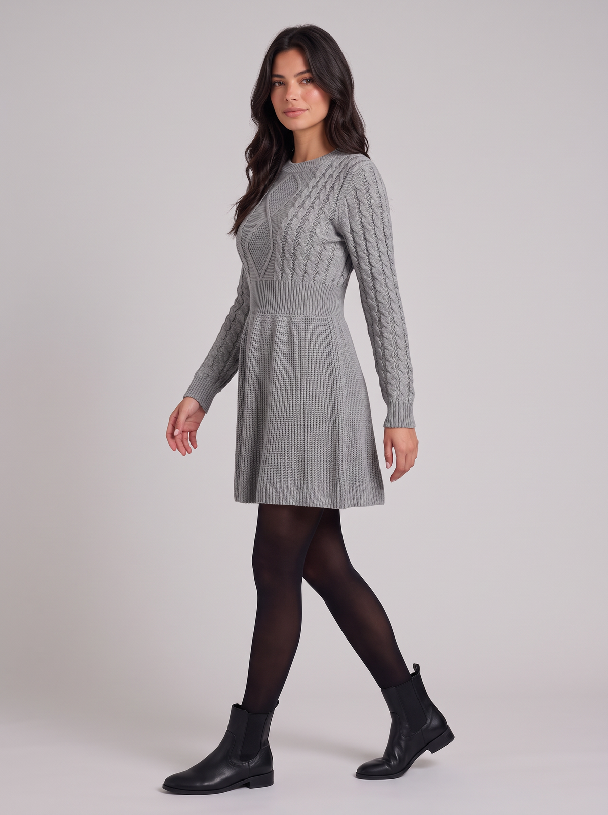 Women's Cable Knit Mini Jumper Dress – Winter Fit and Flare