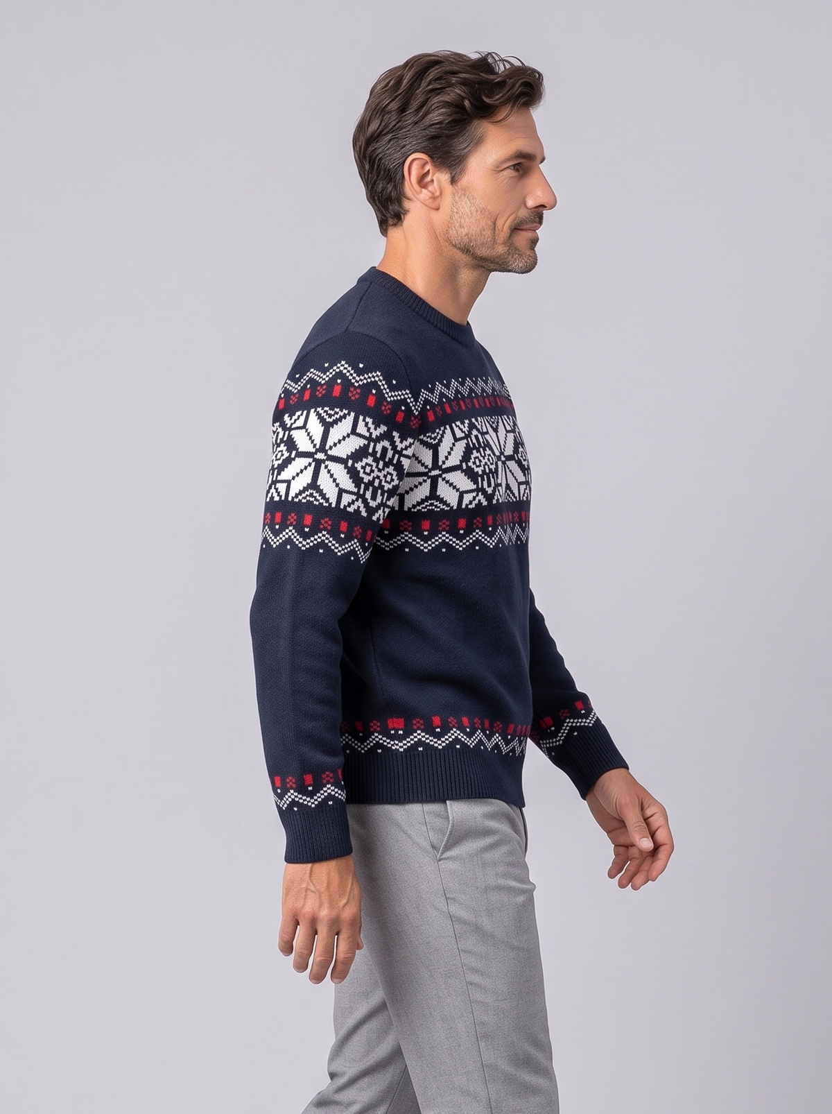 Men's Nordic Crewneck Sweater – Navy Snowflake Fair Isle Jumper – Covert Club product image 3