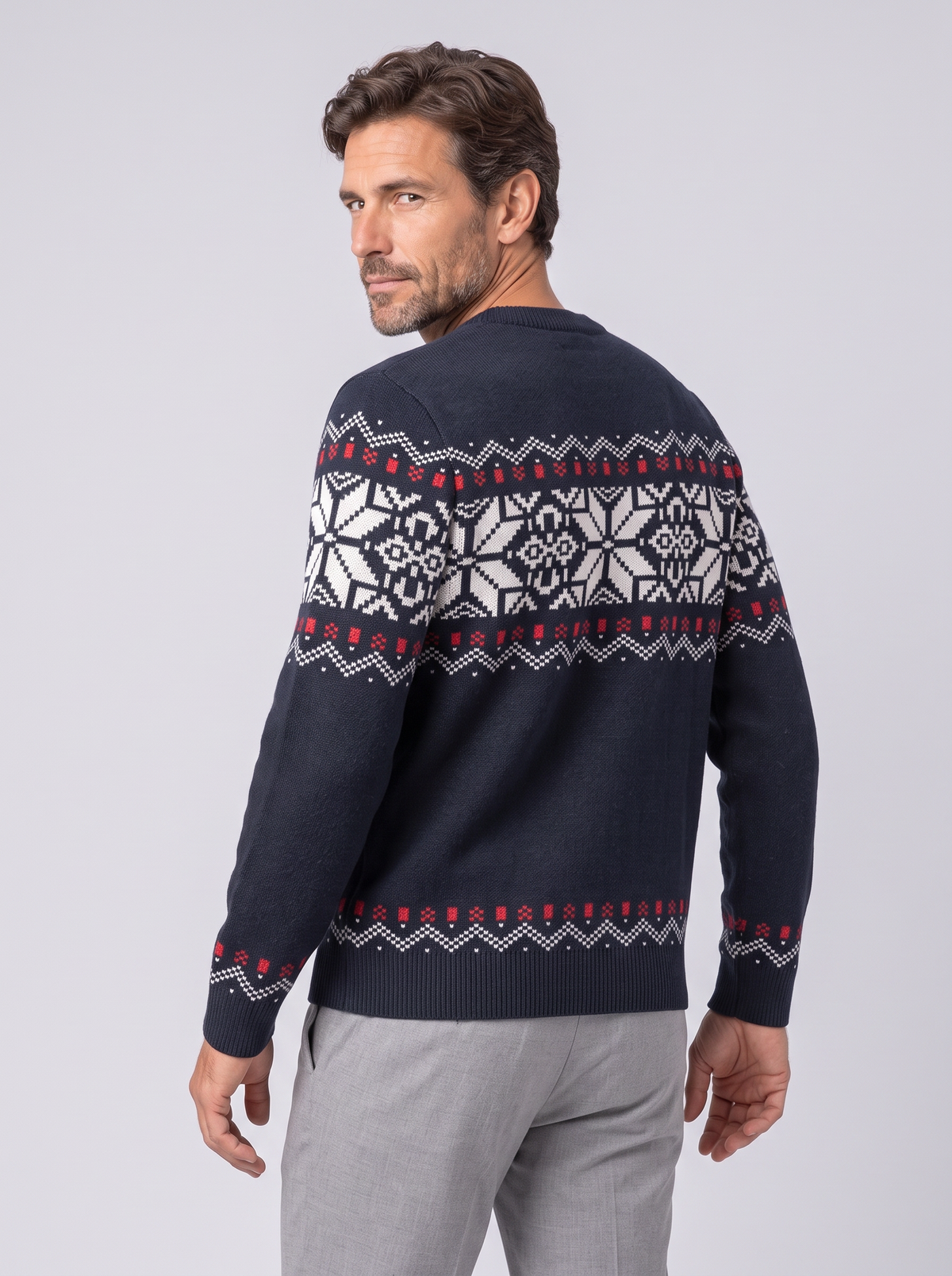 Men's Nordic Crewneck Sweater – Navy Snowflake Fair Isle Jumper – Covert Club product image 2