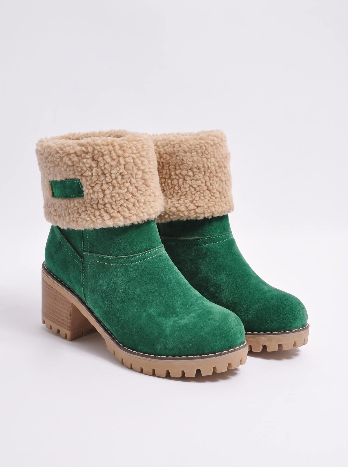 Women's Heat-Lined Ankle Boots – Sherpa Cuff Suede Block Heel Boots – Covert Club product image 7