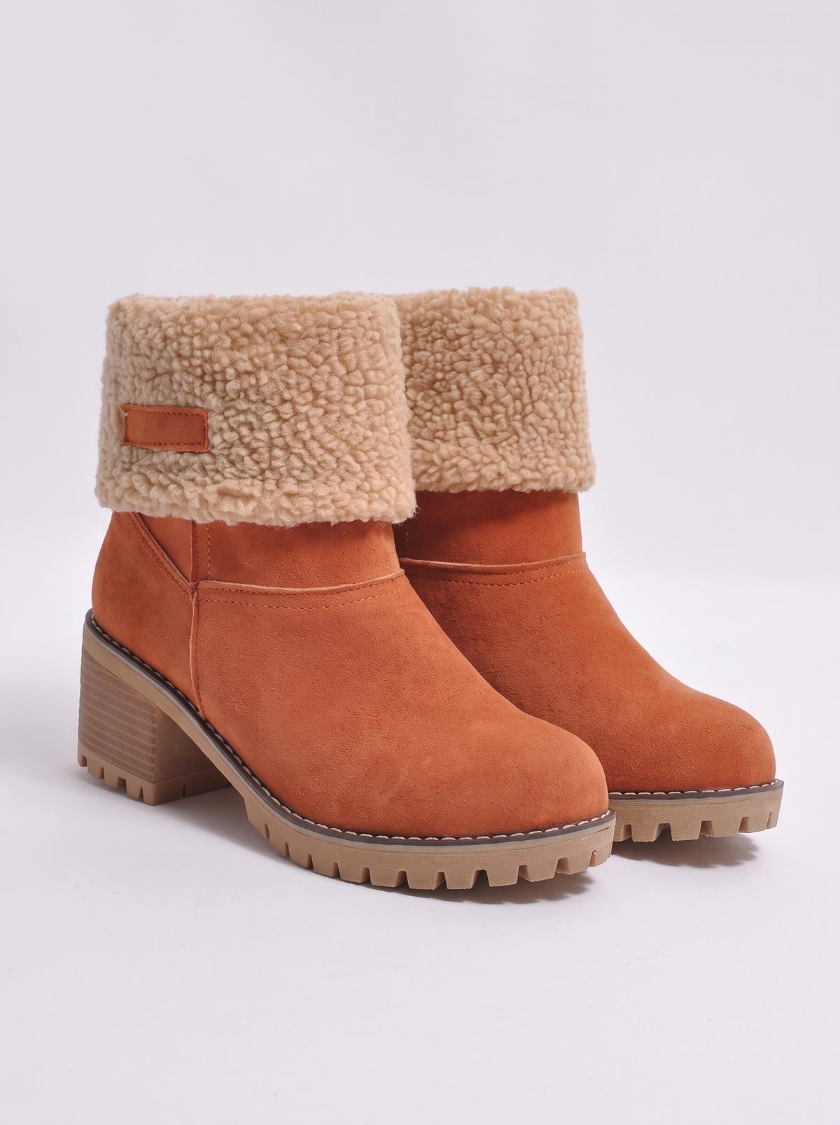 Women's Heat-Lined Ankle Boots – Sherpa Cuff Suede Block Heel Boots – Covert Club product image 5