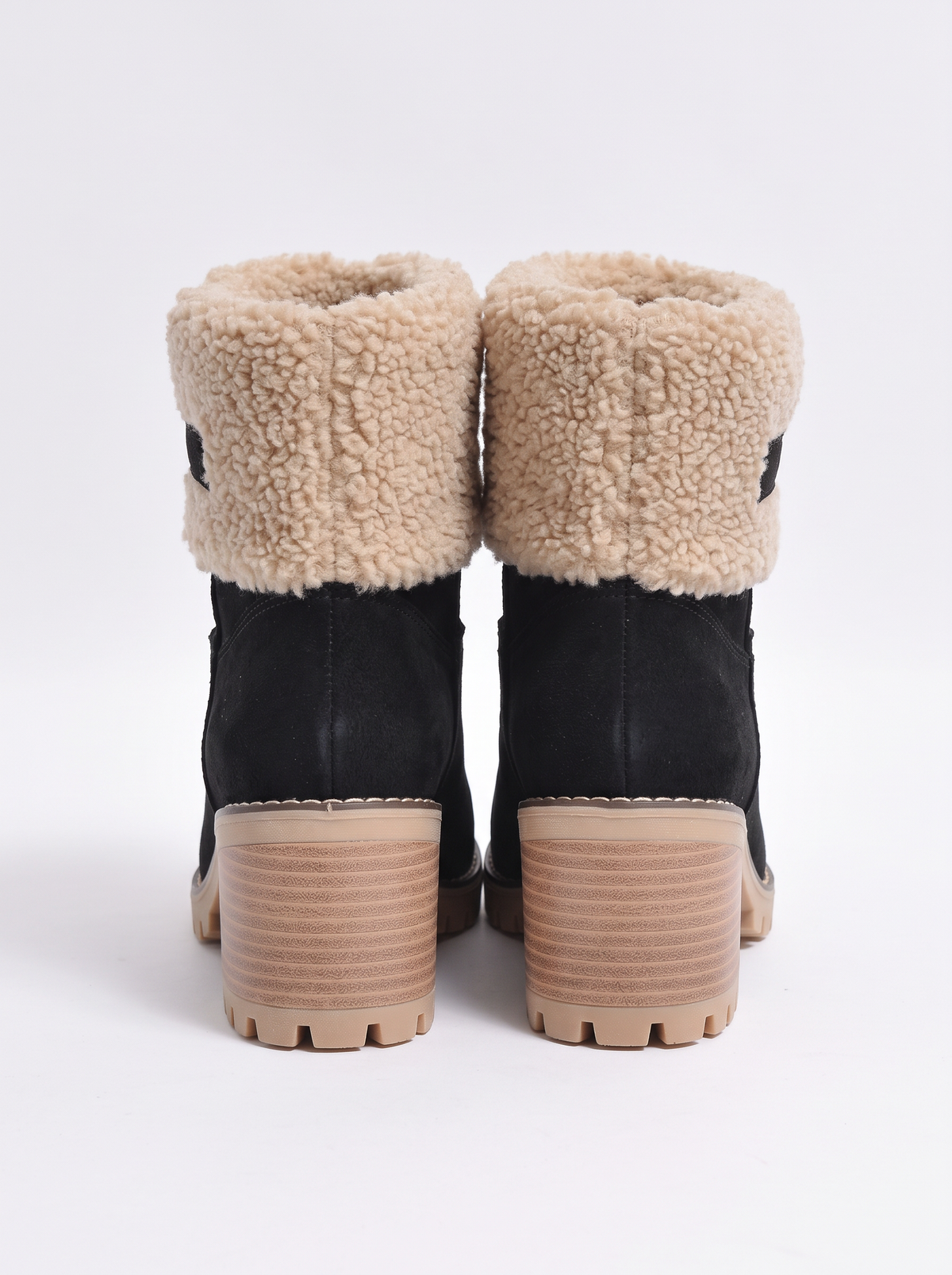 Women's Heat-Lined Ankle Boots – Sherpa Cuff Suede Block Heel Boots – Covert Club product image 3