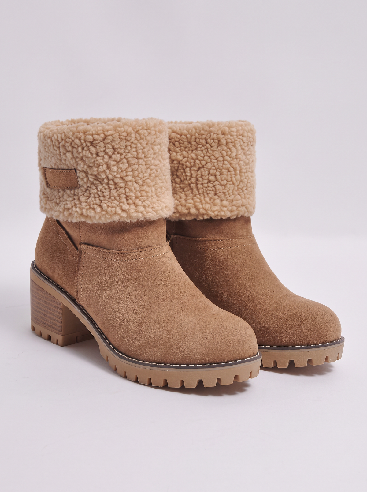 Women's Heat-Lined Ankle Boots – Sherpa Cuff Suede Block Heel Boots – Covert Club product image 8
