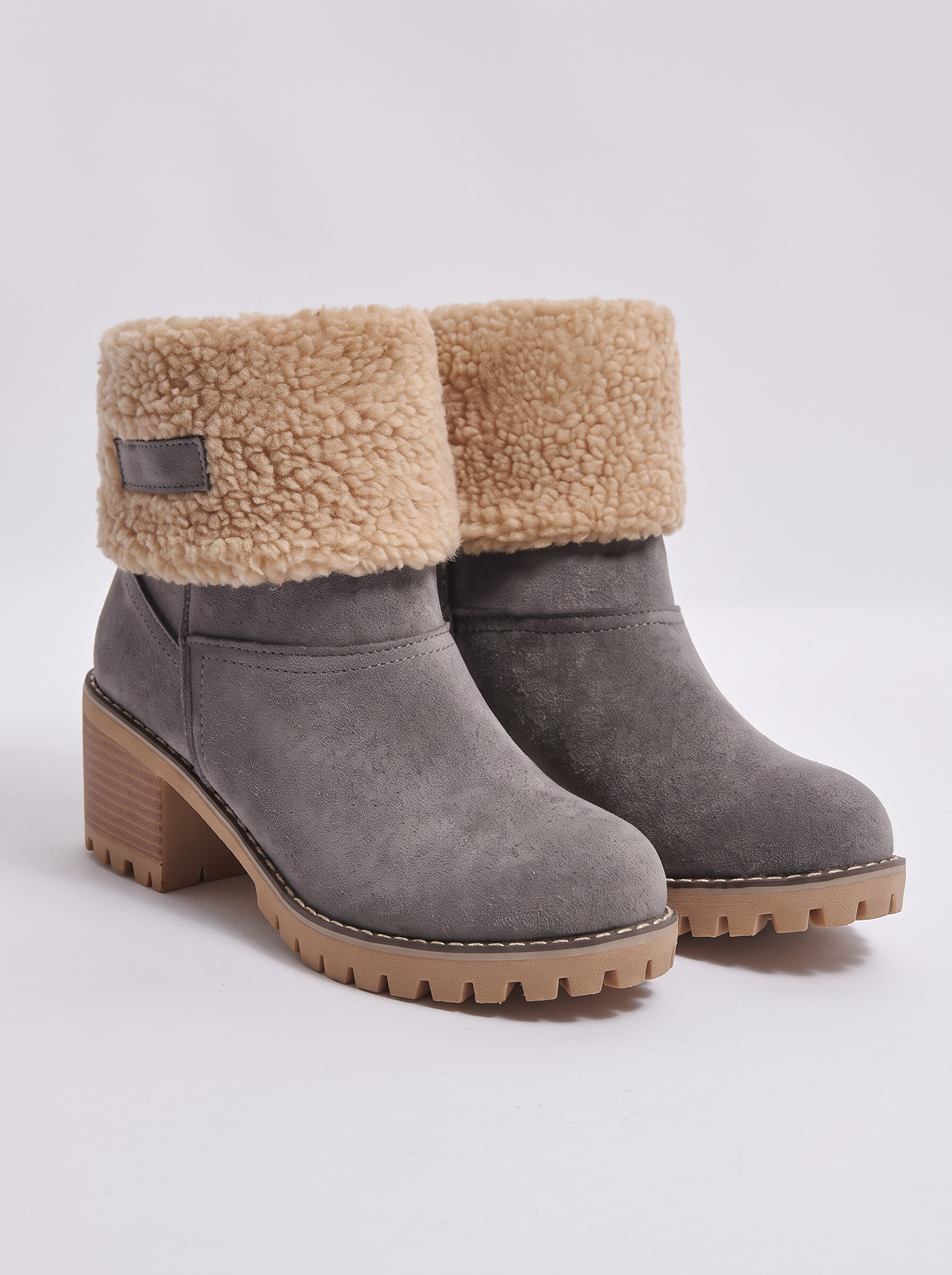Women's Heat-Lined Ankle Boots – Sherpa Cuff Suede Block Heel Boots – Covert Club product image 6