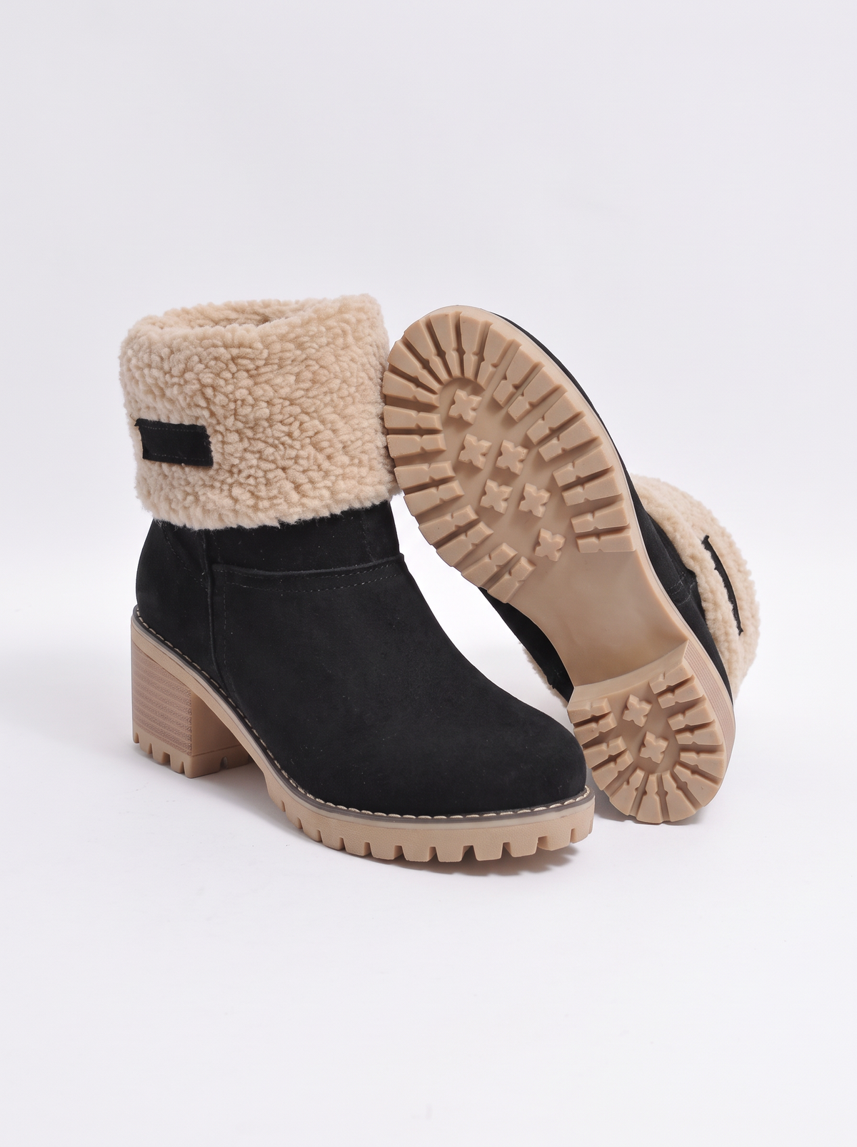 Women's Heat-Lined Ankle Boots – Sherpa Cuff Suede Block Heel Boots – Covert Club product image 4