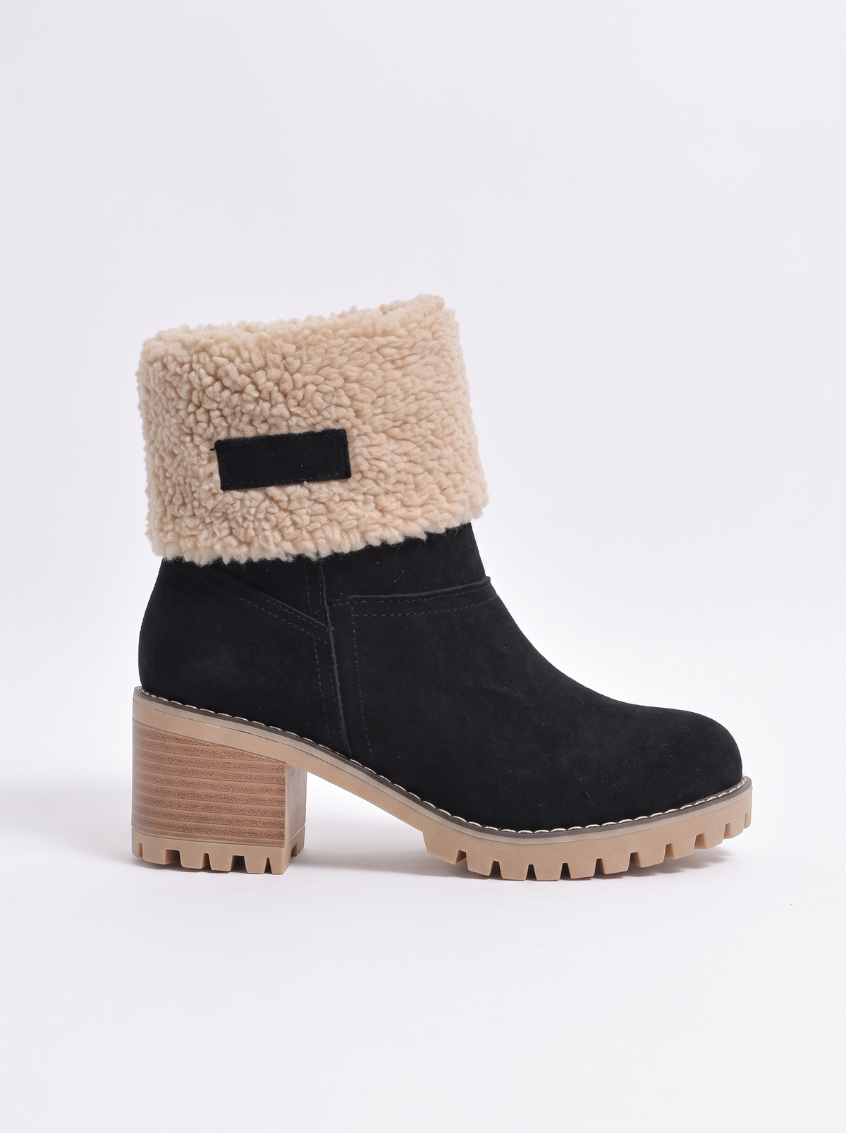 Women's Heat-Lined Ankle Boots – Sherpa Cuff Suede Block Heel Boots – Covert Club product image 2