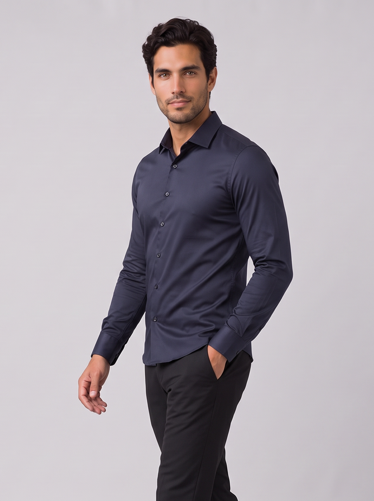 Men's Slim Fit Satin-Look Stretch Dress Shirt – Tailored Smart Shirt – Covert Club product image 3