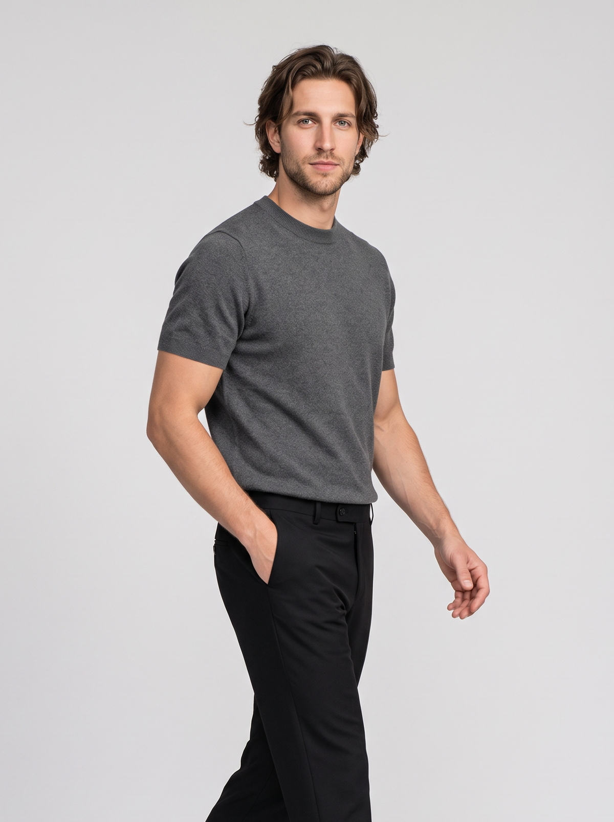 Men's Casual Short Sleeve Knit T-Shirt – Crew Neck Fine Knit Top – Covert Club product image 3