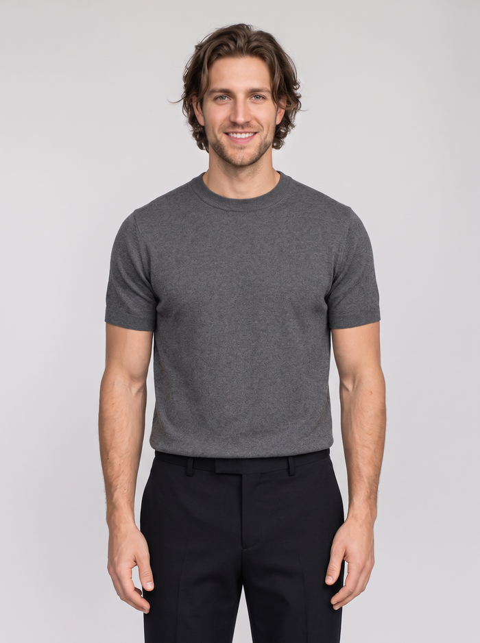 Men's Casual Short Sleeve Knit T-Shirt – Crew Neck Fine Knit Top – Covert Club product image 1