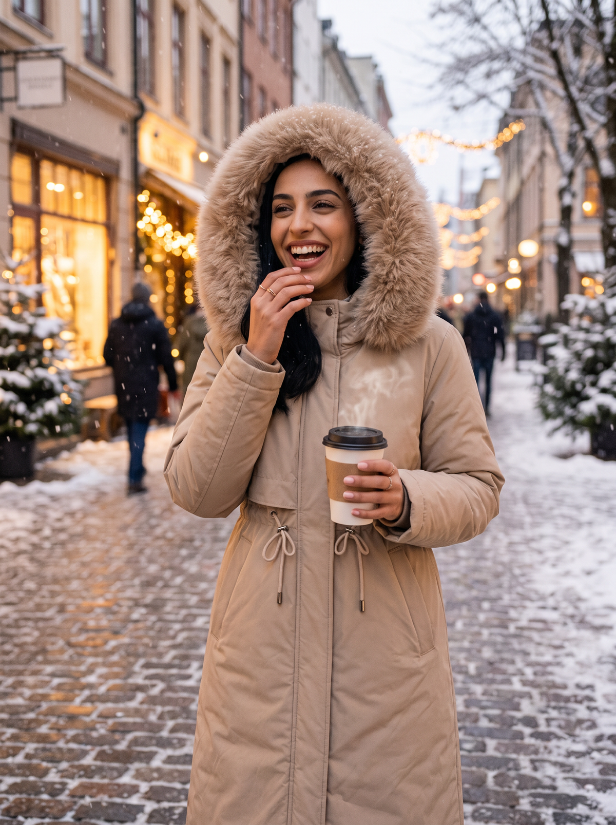 Women's Long Hooded Winter Coat – Faux Fur Trim Drawstring Parka – Covert Club product image 4
