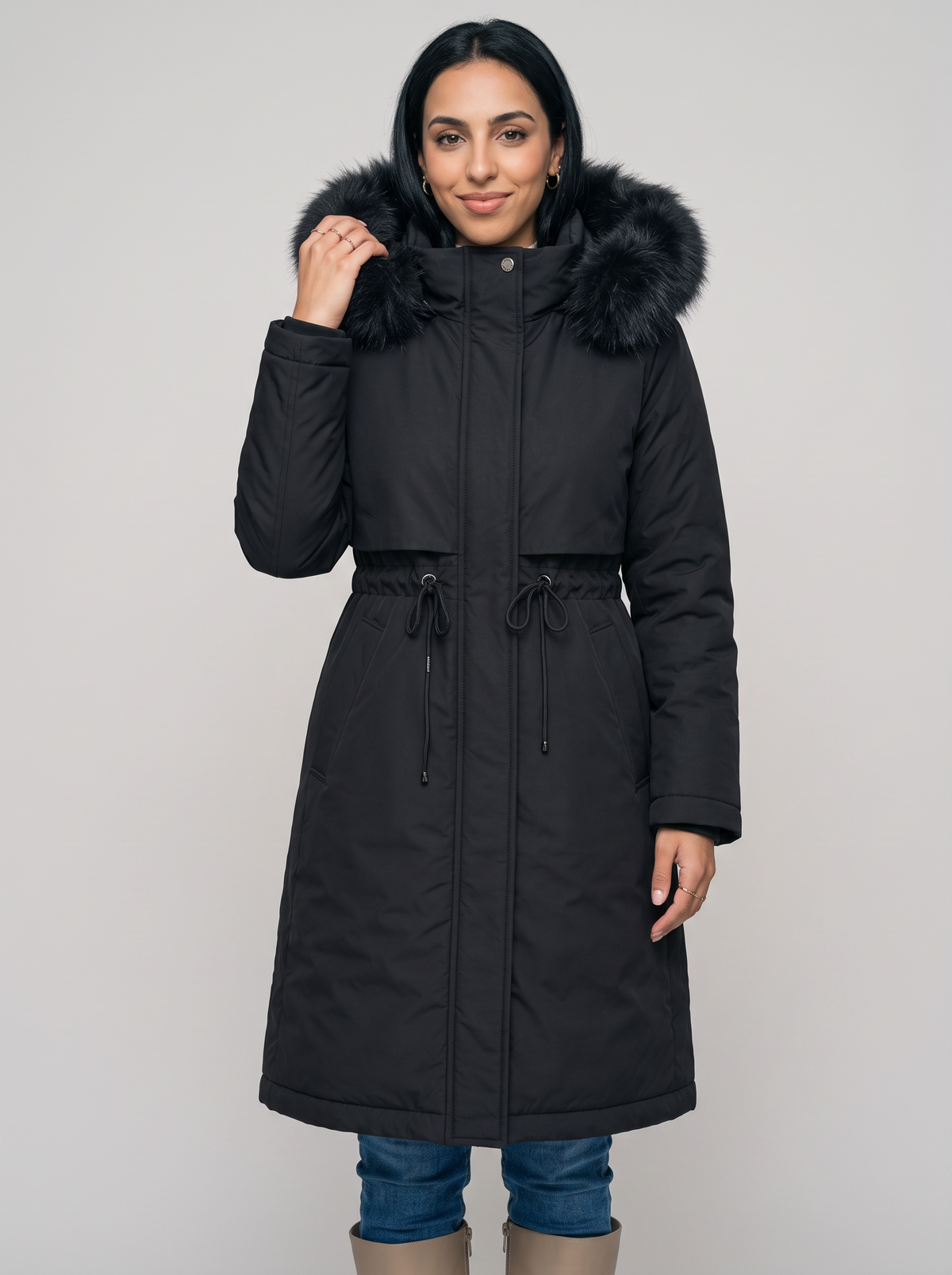 Women's Long Hooded Winter Coat – Faux Fur Trim Drawstring Parka – Covert Club product image 6