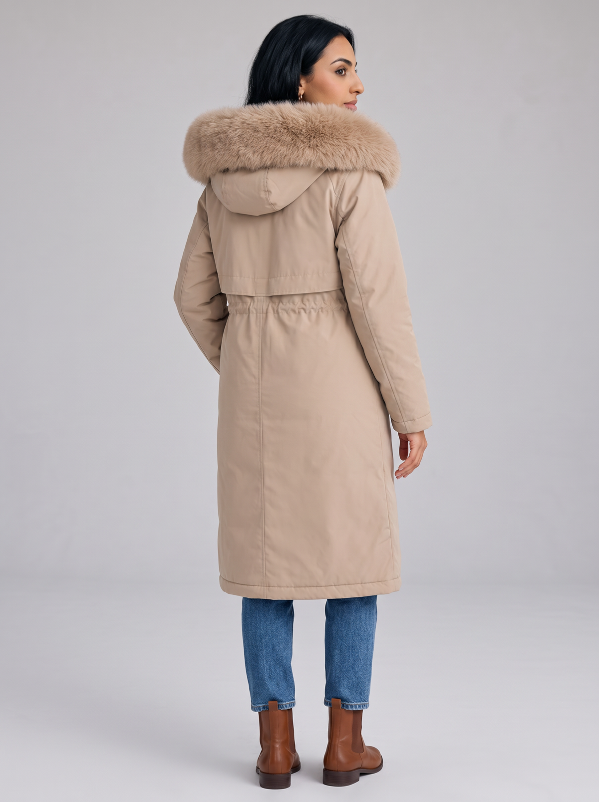 Women's Long Hooded Winter Coat – Faux Fur Trim Drawstring Parka – Covert Club product image 2