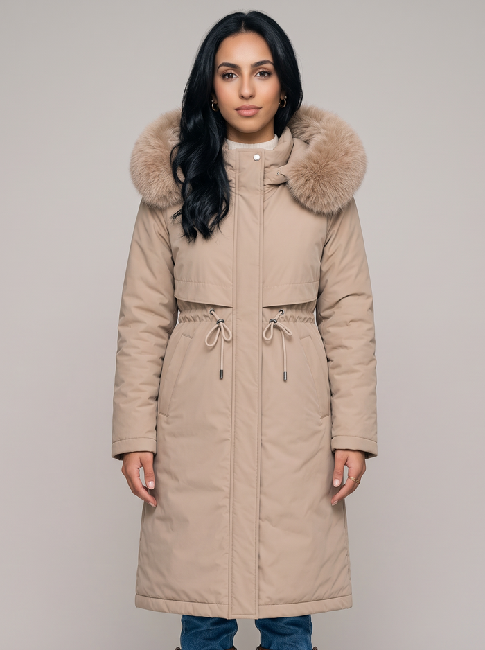 Women's Long Hooded Winter Coat – Faux Fur Trim Drawstring Parka – Covert Club product image 1