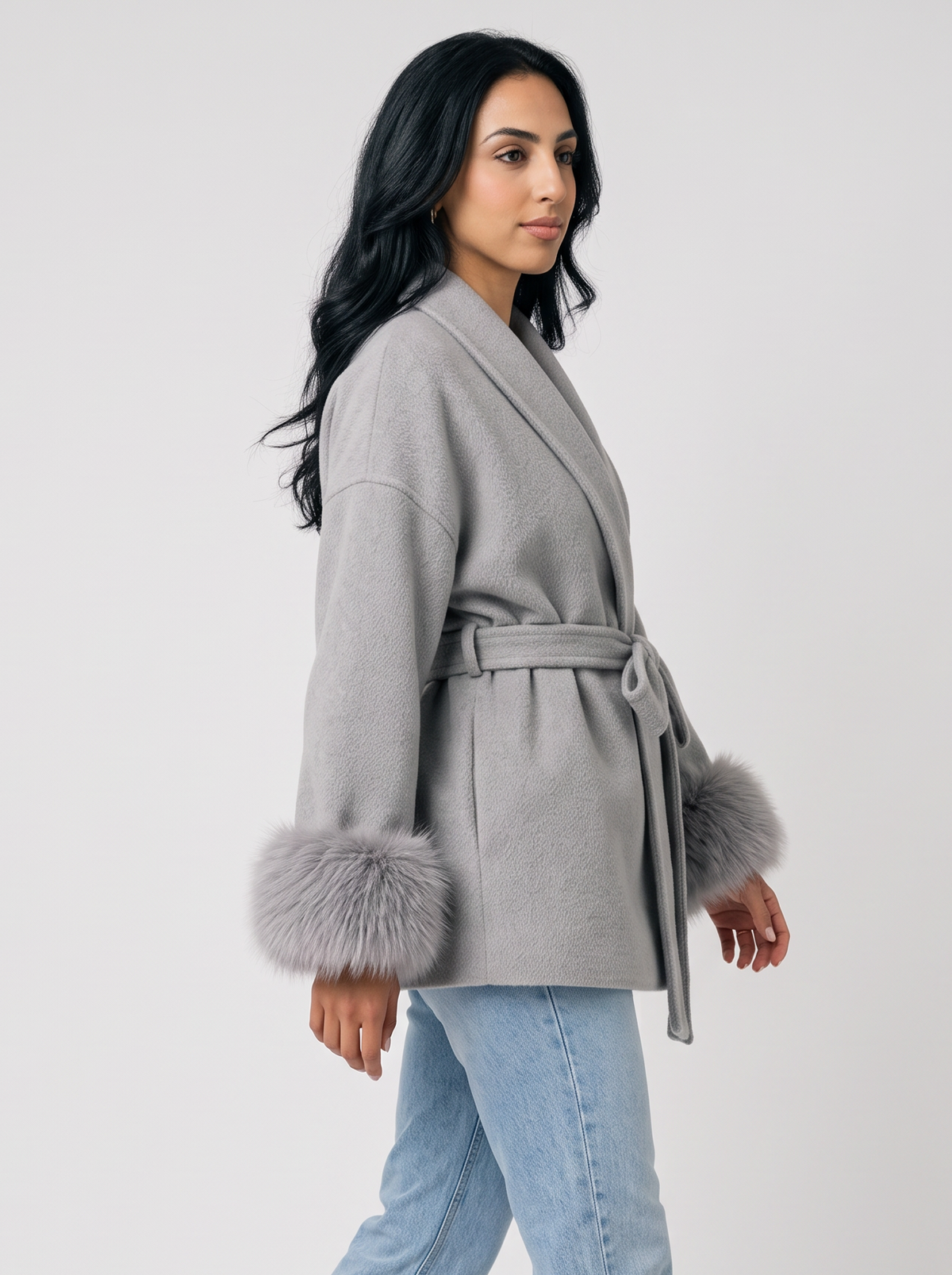 Women's Belted Wool Blend Coat – Faux Fur Trim Wrap Coat – Covert Club product image 3