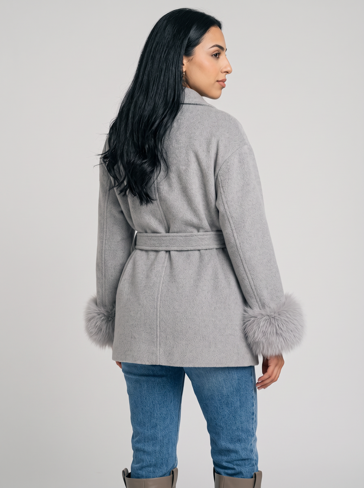 Women's Belted Wool Blend Coat – Faux Fur Trim Wrap Coat – Covert Club product image 2