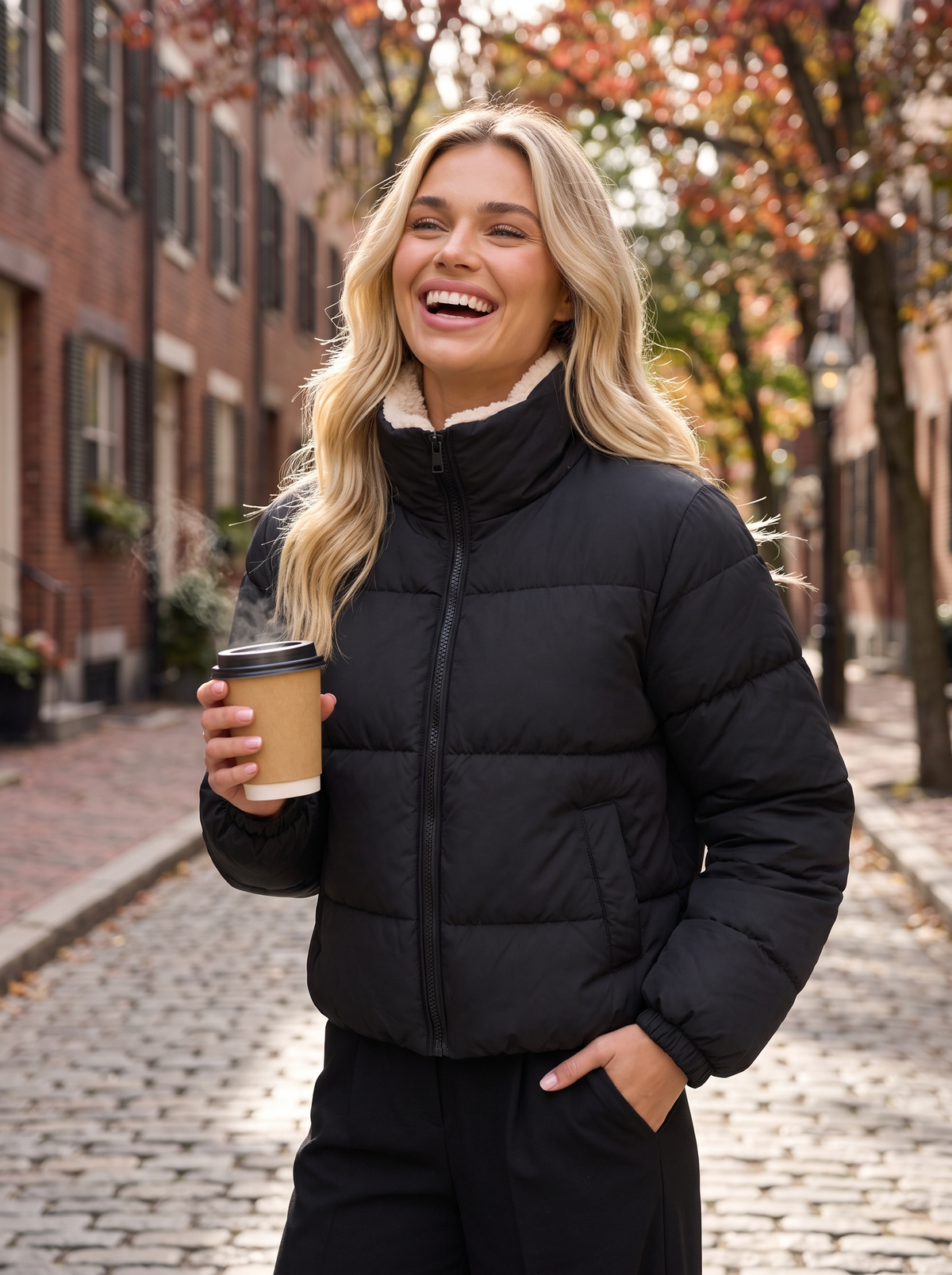 Women's Cropped Quilted Jacket – Sherpa-Lined Stand Collar, Full Zip – Covert Club product image 4