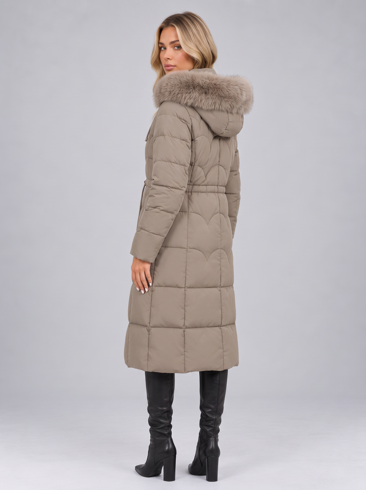 Women's Longline Quilted Puffer Coat – Faux Fur Hooded Winter Coat – Covert Club product image 2