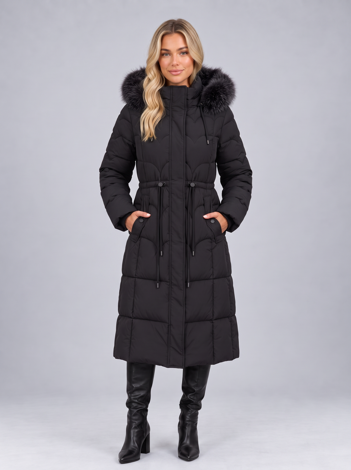 Women's Longline Quilted Puffer Coat – Faux Fur Hooded Winter Coat – Covert Club product image 5