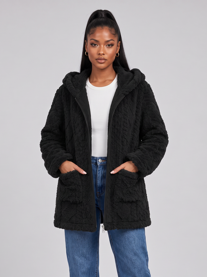 Women's Hooded Teddy Fleece Jacket – Faux Sherpa Zip-Up Jacket – Covert Club product image 1
