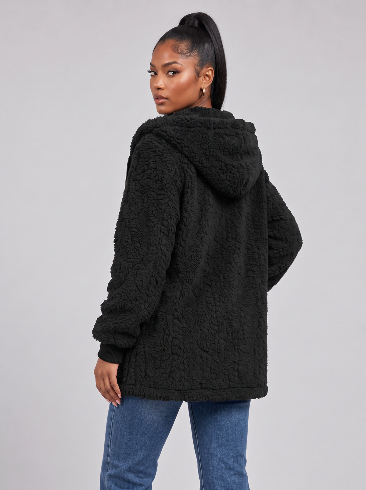Women's Hooded Teddy Fleece Jacket – Faux Sherpa Zip-Up Jacket – Covert Club product image 2