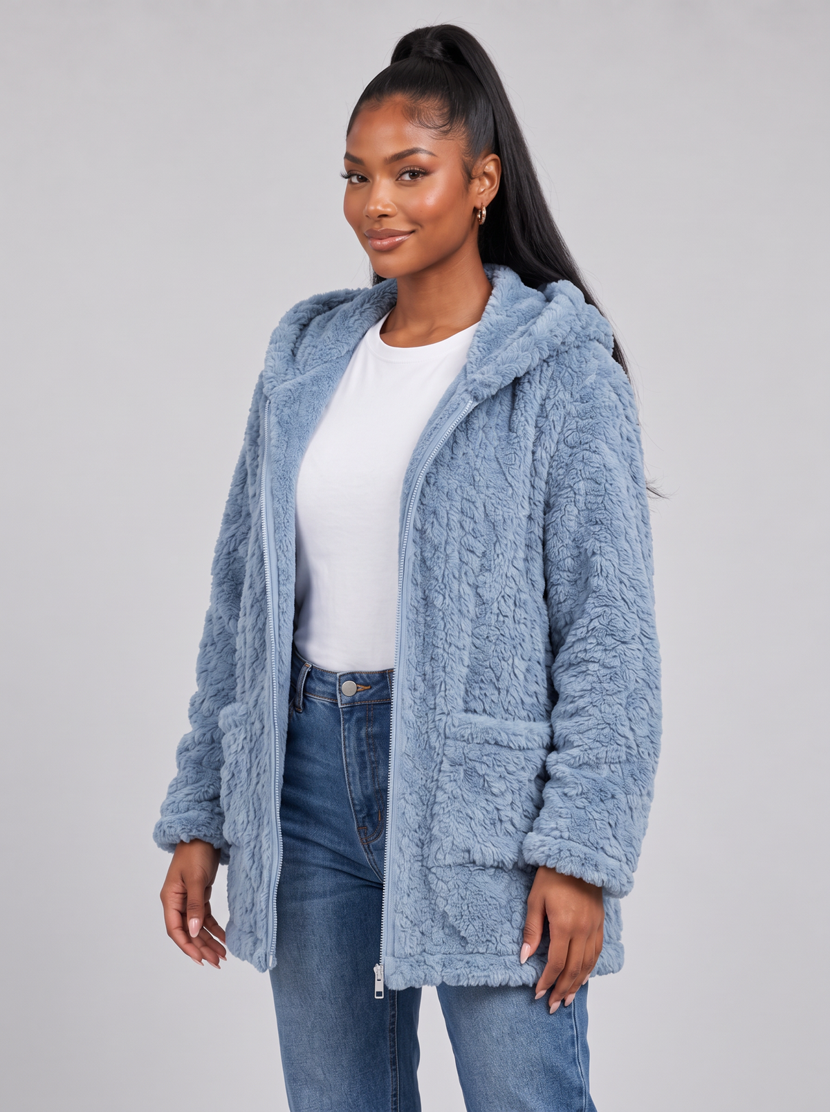 Women's Hooded Teddy Fleece Jacket – Faux Sherpa Zip-Up Jacket – Covert Club product image 7