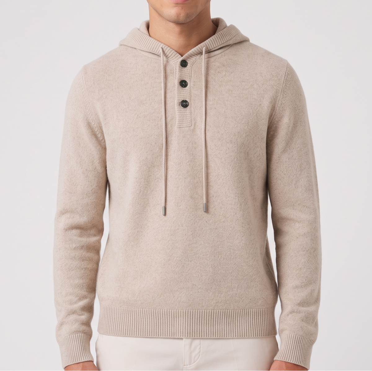 Men's Cashmere Button-Up Hoodie – Relaxed Fit Knit Hooded Sweater – Covert Club product image 1