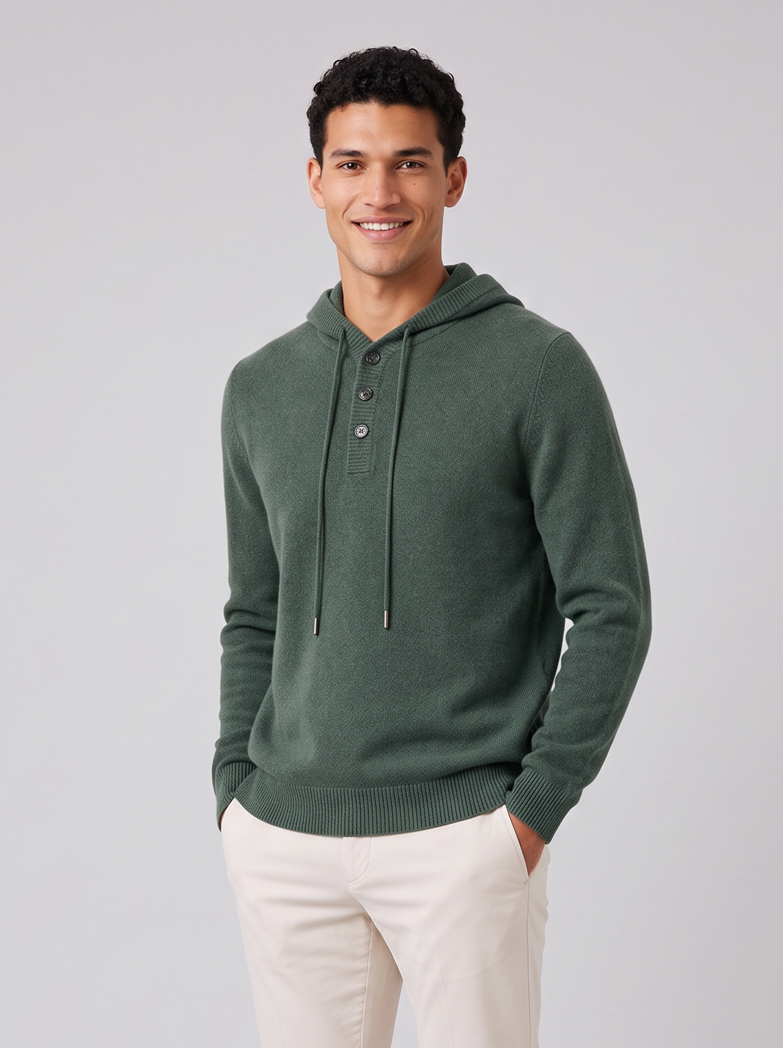 Men's Cashmere Button-Up Hoodie – Relaxed Fit Knit Hooded Sweater – Covert Club product image 6